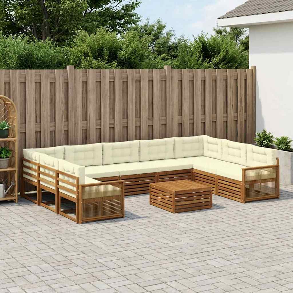 Set vanjskih sofa 10 pcs Prirodna i krem Čvrsto drvo akacije