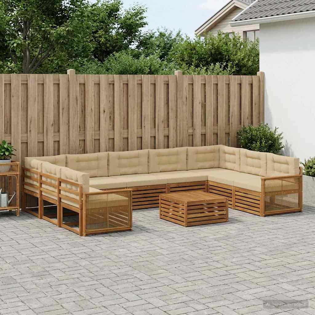 Set vanjskih sofa 10 pcs Prirodna i bež Čvrsto drvo akacije