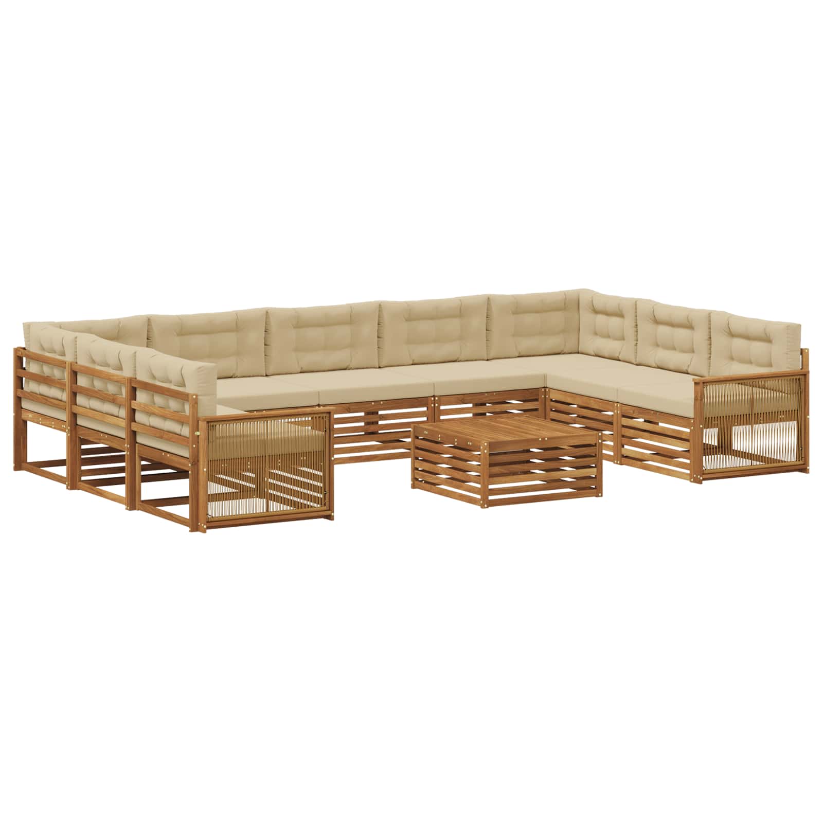 Set vanjskih sofa 10 pcs Prirodna i bež Čvrsto drvo akacije