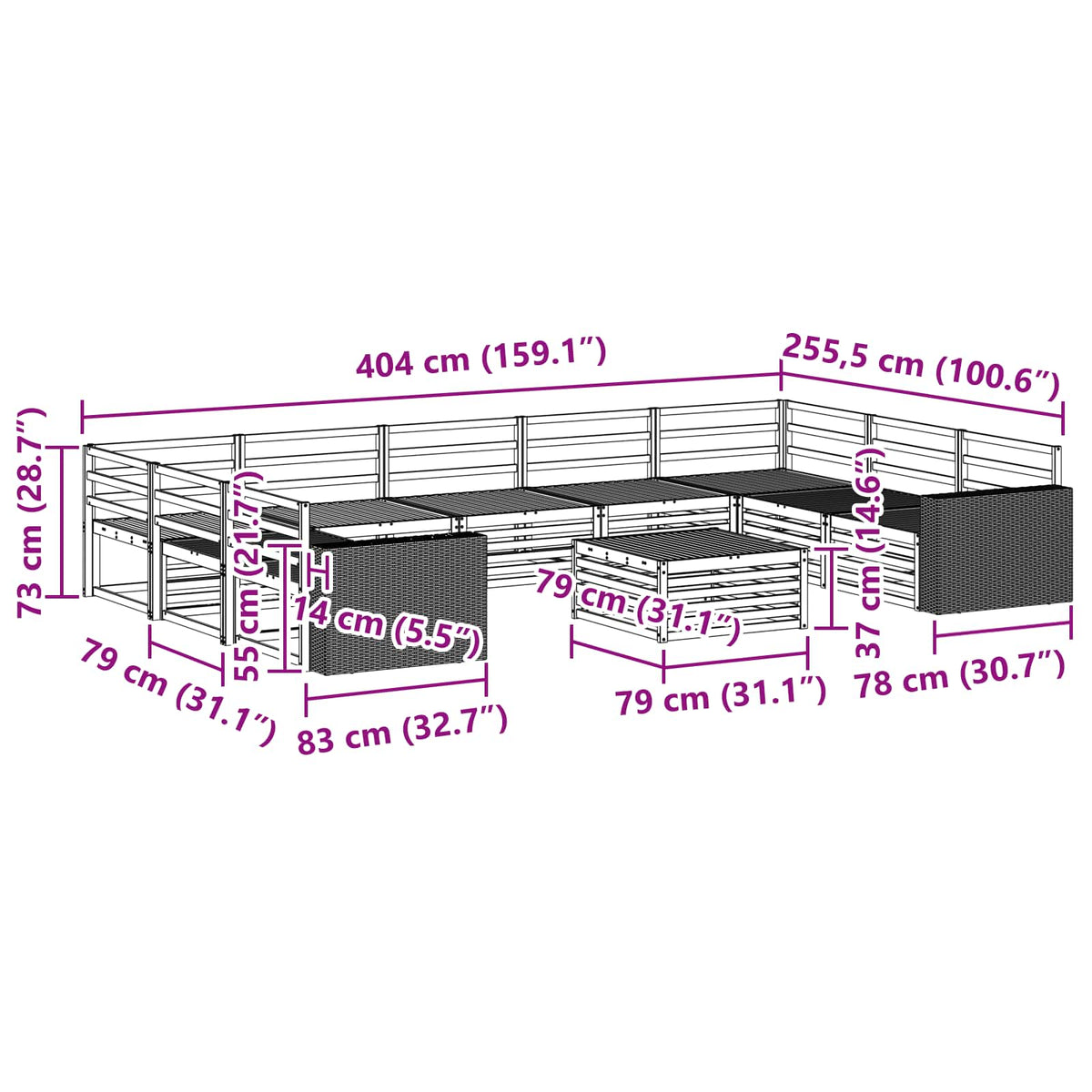 Set vanjskih sofa 10 kom. Prirodna Čvrsto drvo akacije
