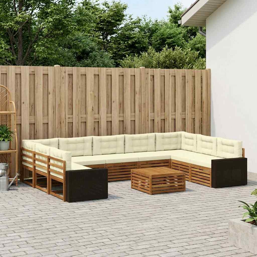 Set vanjskih sofa 10 pcs Prirodna i krem Čvrsto drvo akacije