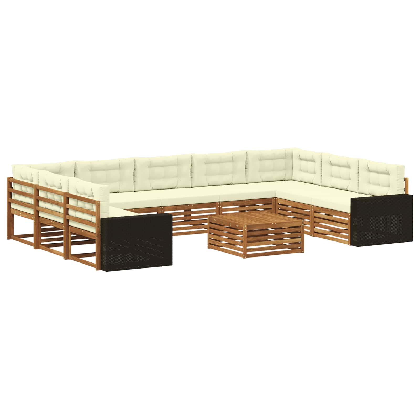 Set vanjskih sofa 10 pcs Prirodna i krem Čvrsto drvo akacije