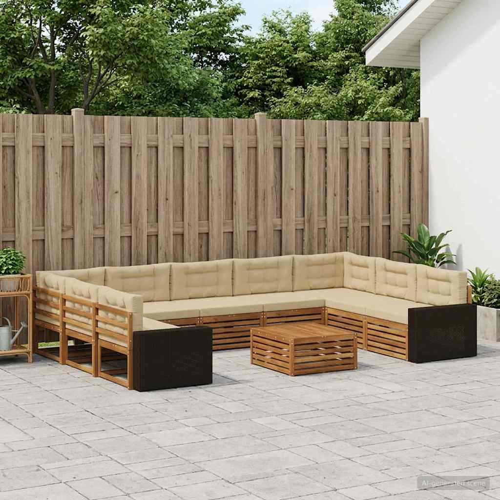 Set vanjskih sofa 10 pcs Prirodna i bež Čvrsto drvo akacije