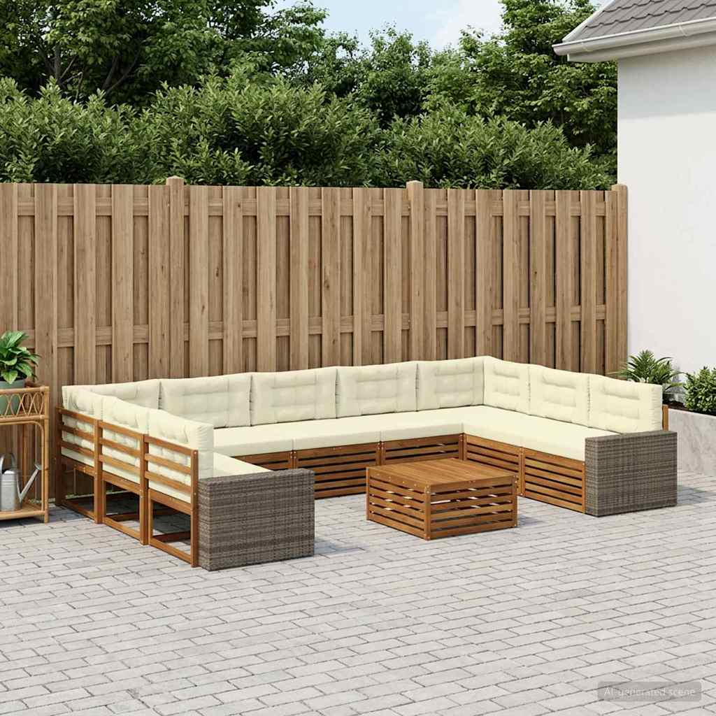 Set vanjskih sofa 10 pcs Prirodna i krem Čvrsto drvo akacije