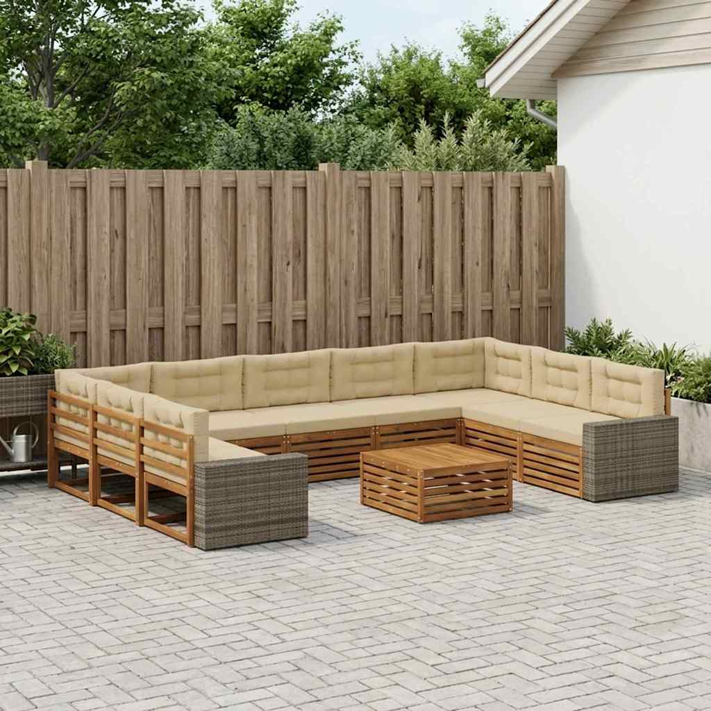 Set vanjskih sofa 10 pcs Prirodna i bež Čvrsto drvo akacije
