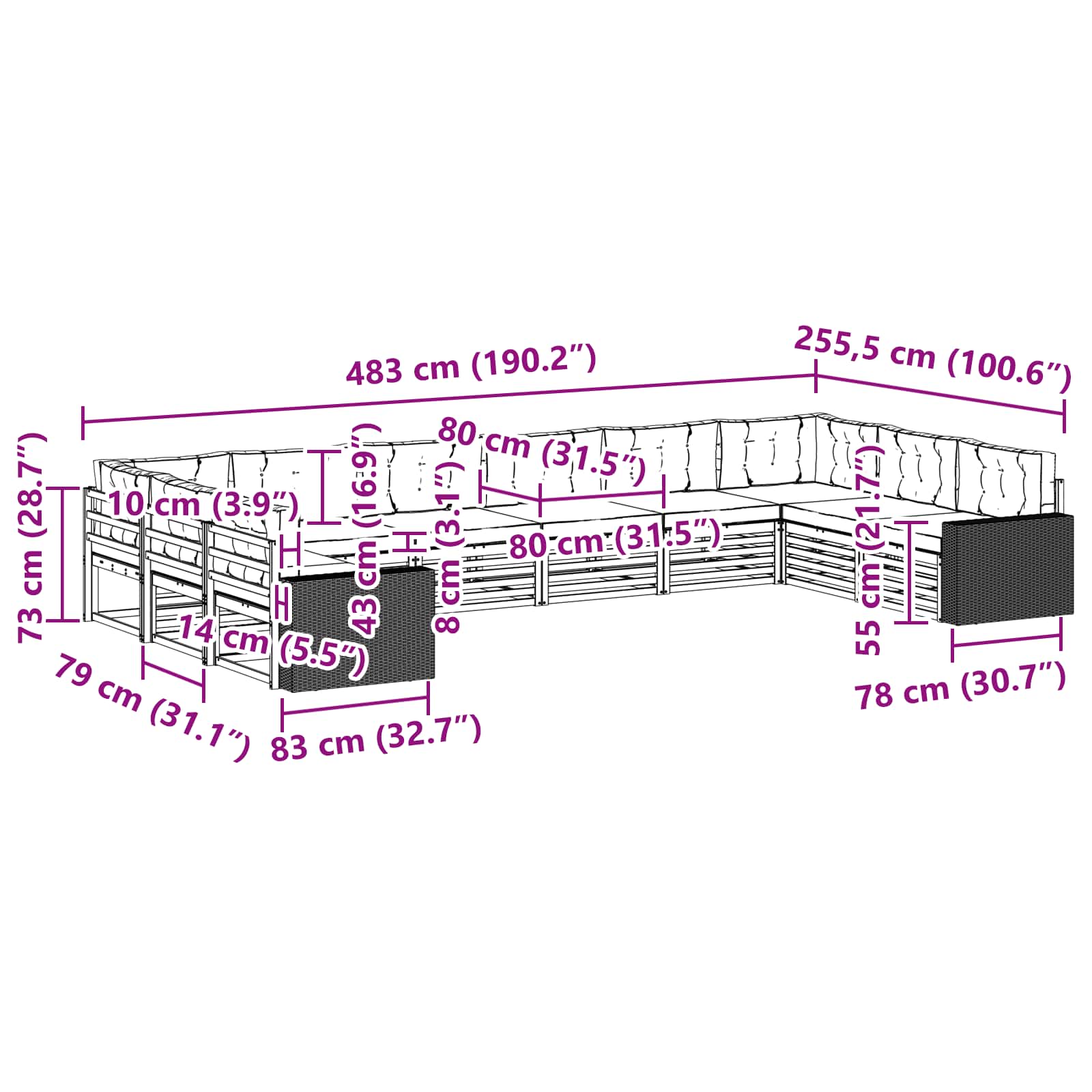 Setovi sofa 10 kom. Čvrsto drvo akacije