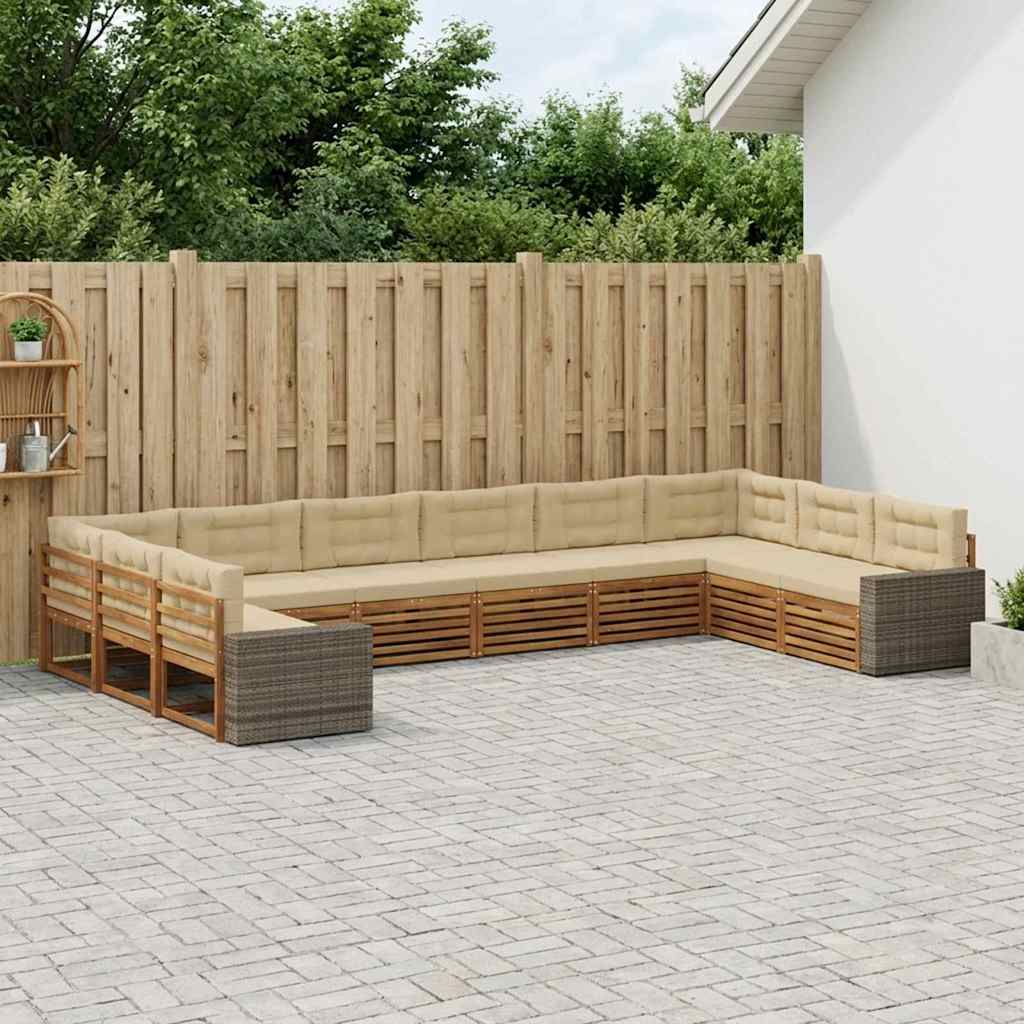 Setovi sofa s jastukom 10 pcs Čvrsto drvo akacije