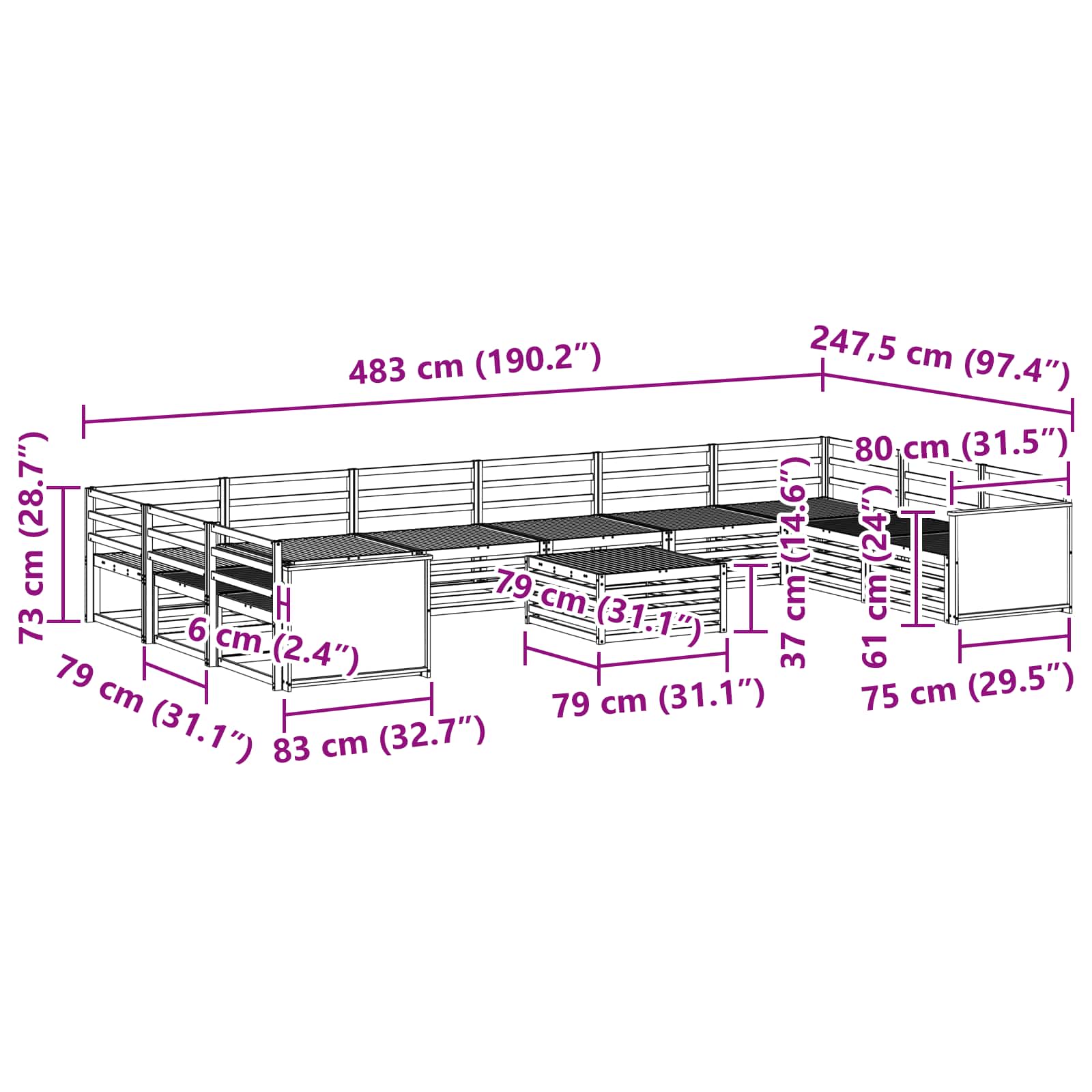 Setovi sofa 11 pcs Čvrsto drvo akacije