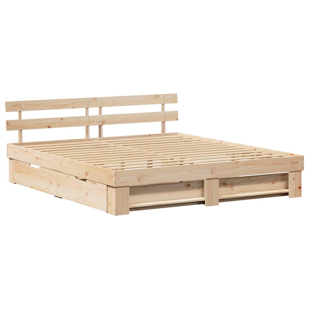 Krevetna konstrukcija Smeđa 200 x 200 cm Čvrsto borovo drvo