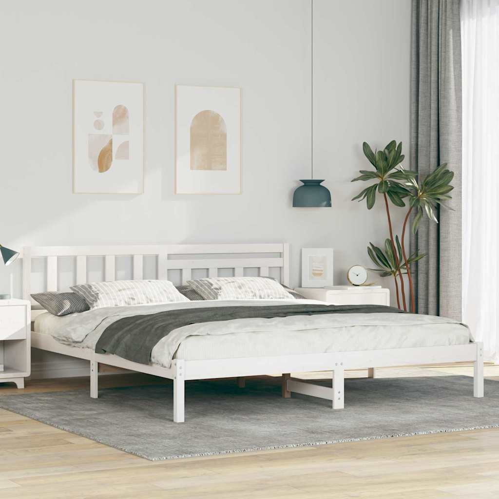 Krevetna konstrukcija Bijelo 200 x 200 cm Čvrsto borovo drvo Bijela 205.5 x 205.5 x 80.5 cm
