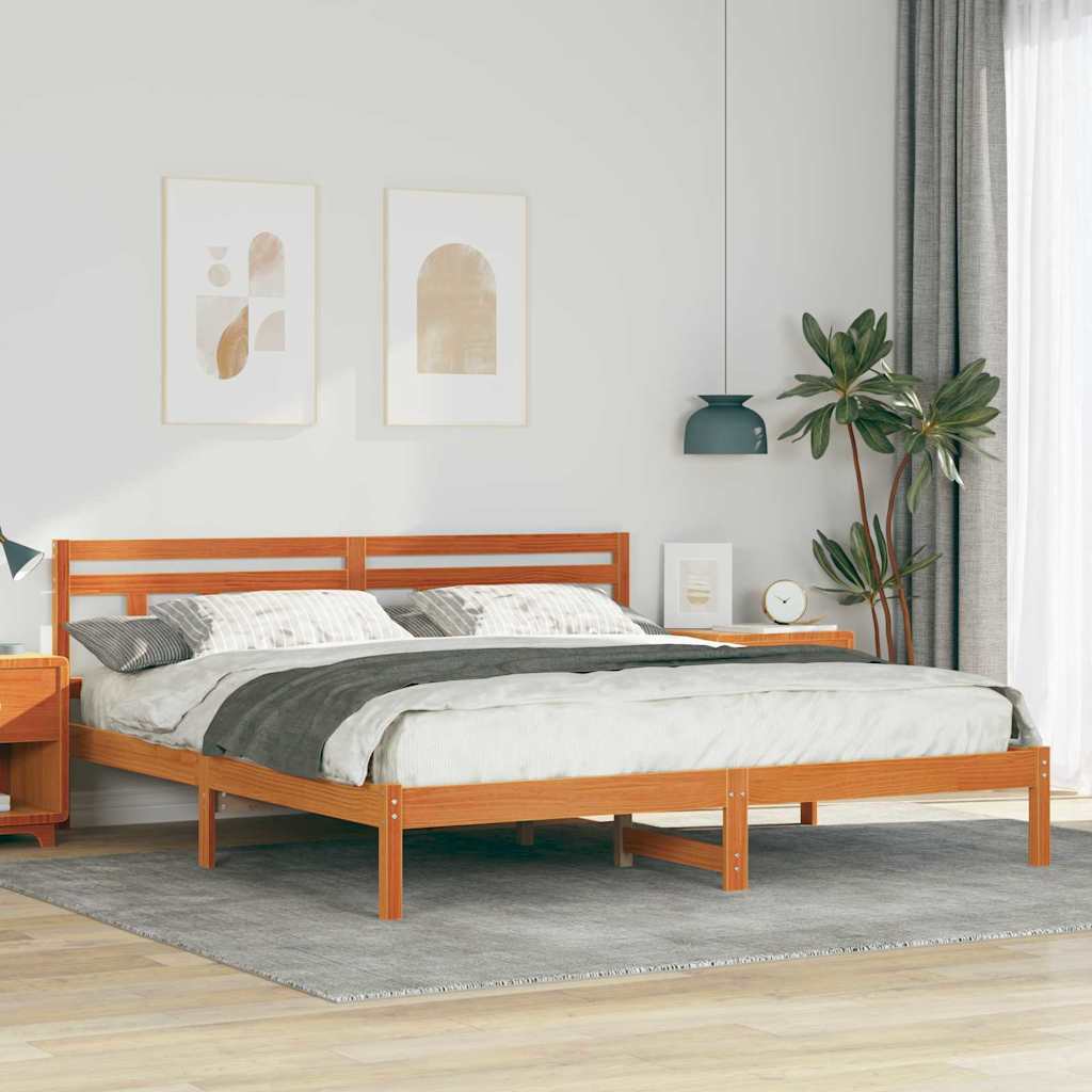 Krevetna konstrukcija Smeđa 200 x 200 cm Čvrsto borovo drvo