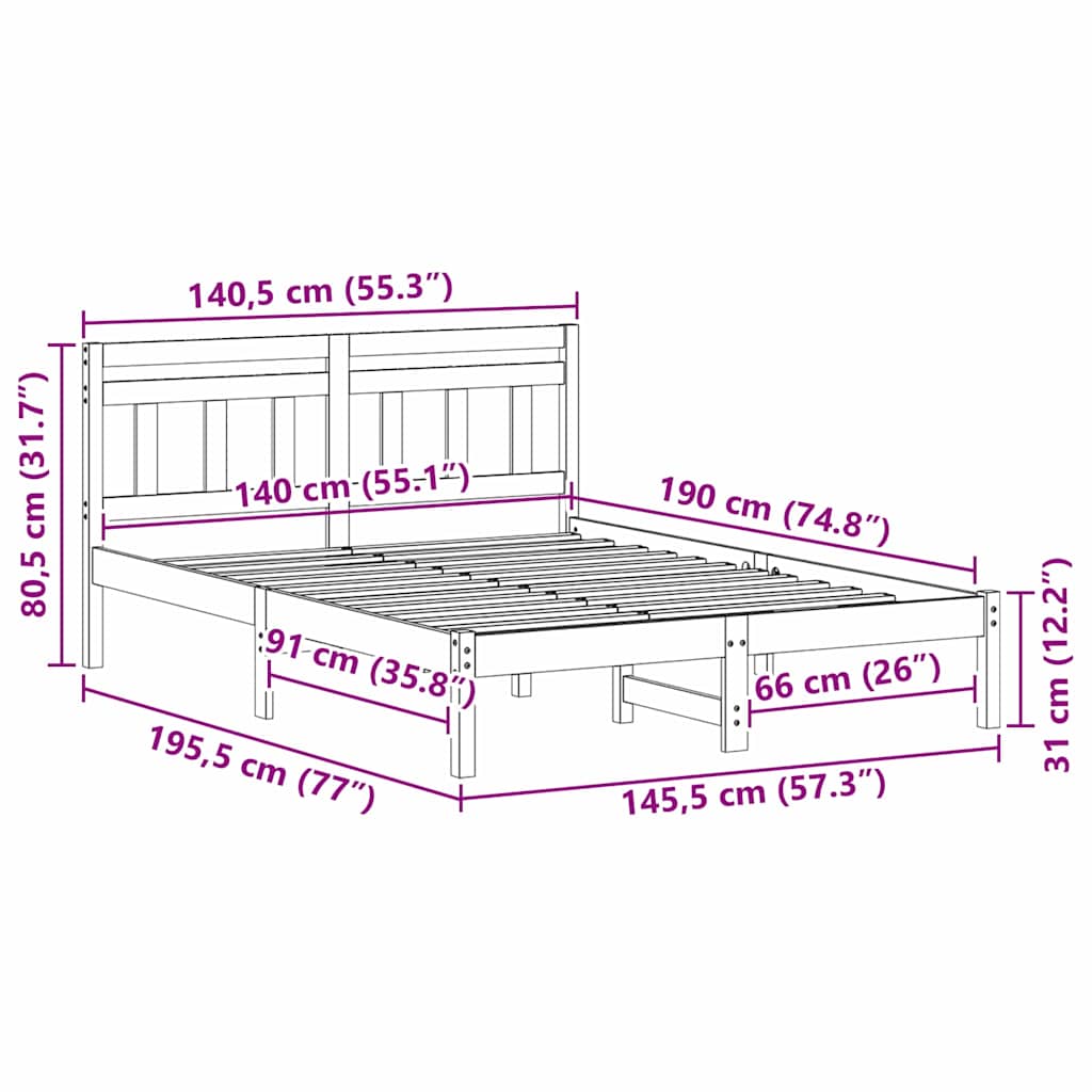 Krevetna konstrukcija Smeđa 140 x 190 cm Čvrsto borovo drvo