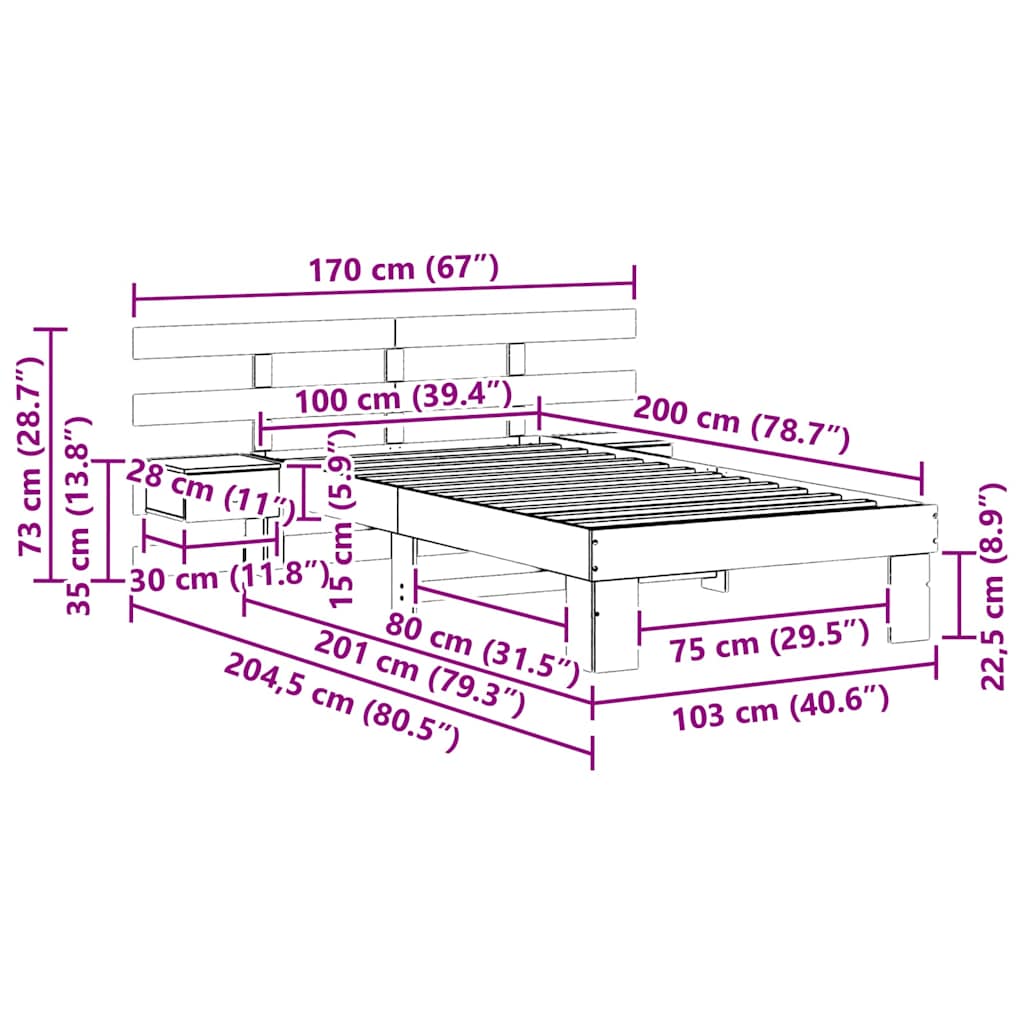 Krevetna konstrukcija s uzglavljem Vosak smeđa 100 x 200 cm