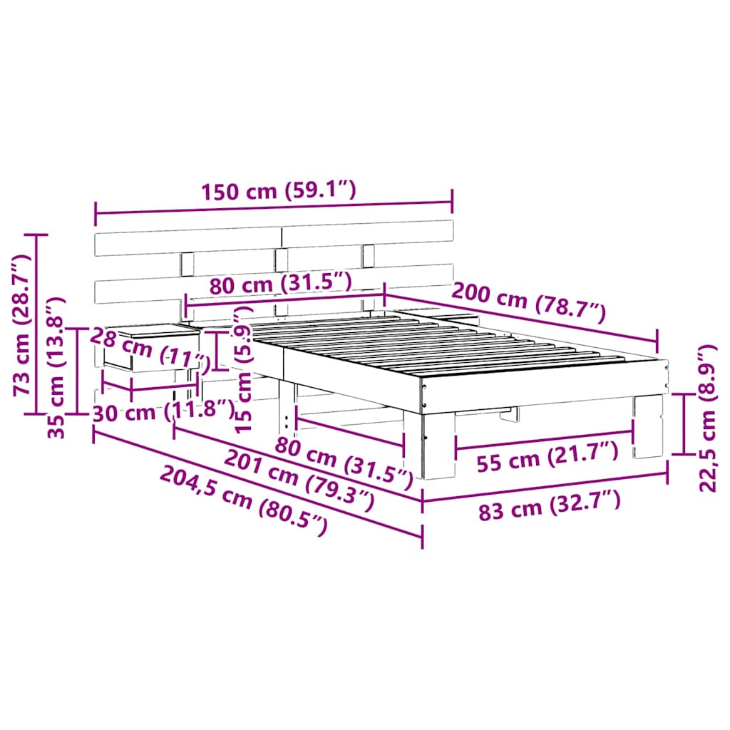 Krevetna konstrukcija s uzglavljem Vosak smeđa 80 x 200 cm