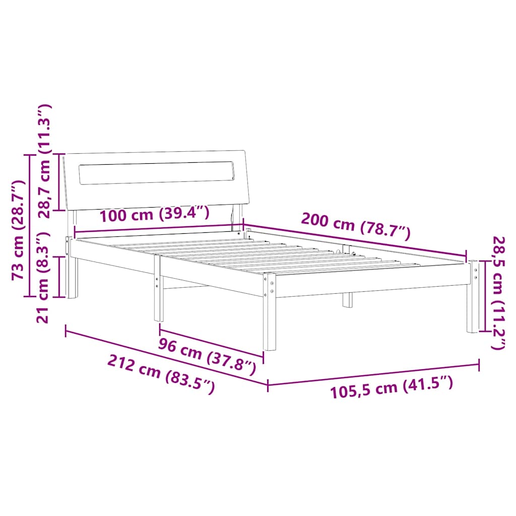 Krevetna konstrukcija Smeđa 100 x 200 cm Čvrsto borovo drvo