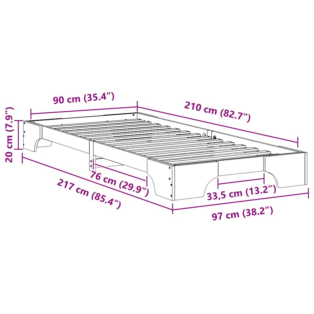 Krevetna konstrukcija Bijelo 90 x 210 cm Čvrsto borovo drvo