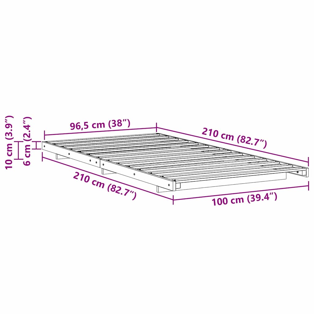 Krevetna konstrukcija Smeđa 100 x 210 cm Čvrsto borovo drvo
