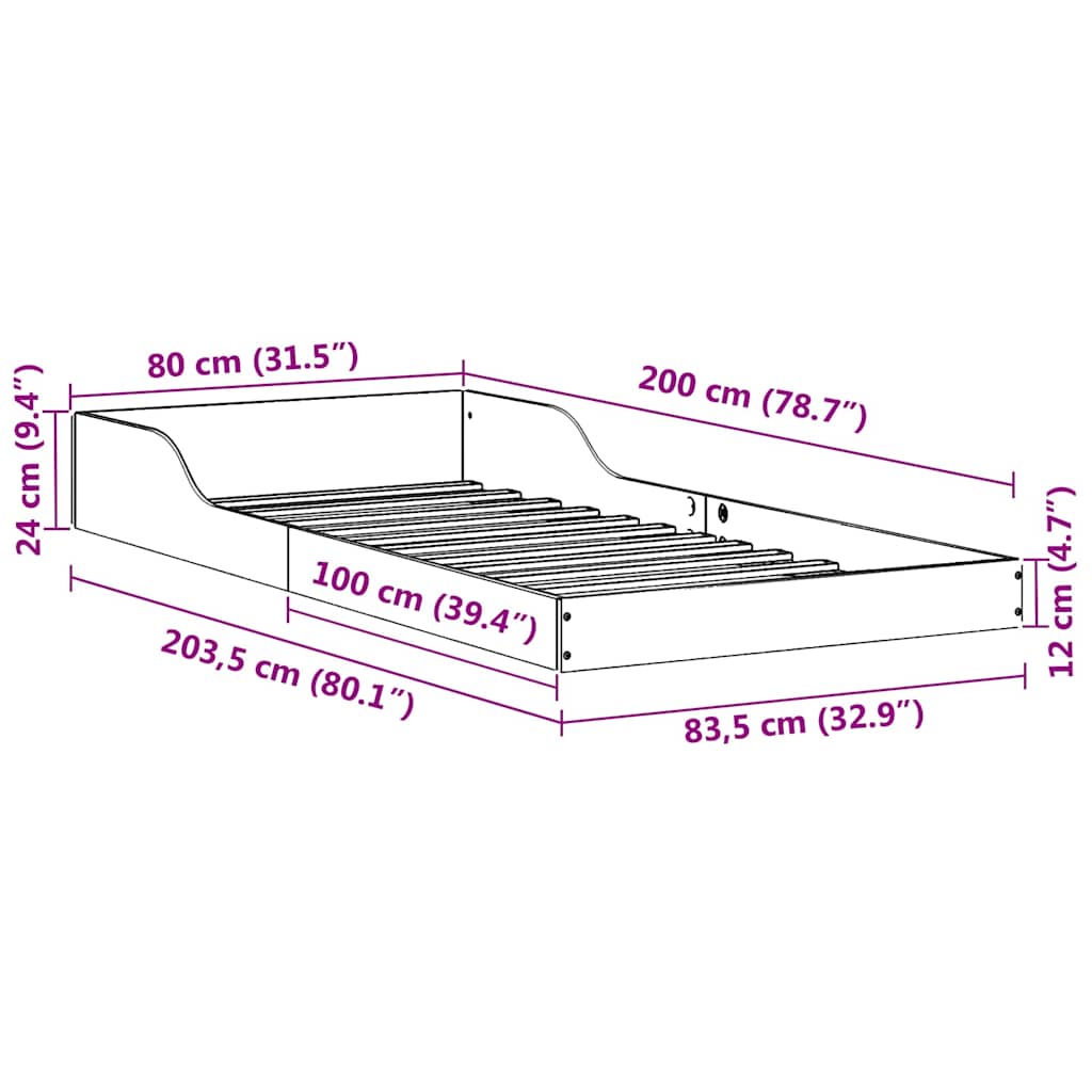 Krevetna konstrukcija Prirodna 80 x 200 cm Čvrsto borovo drvo