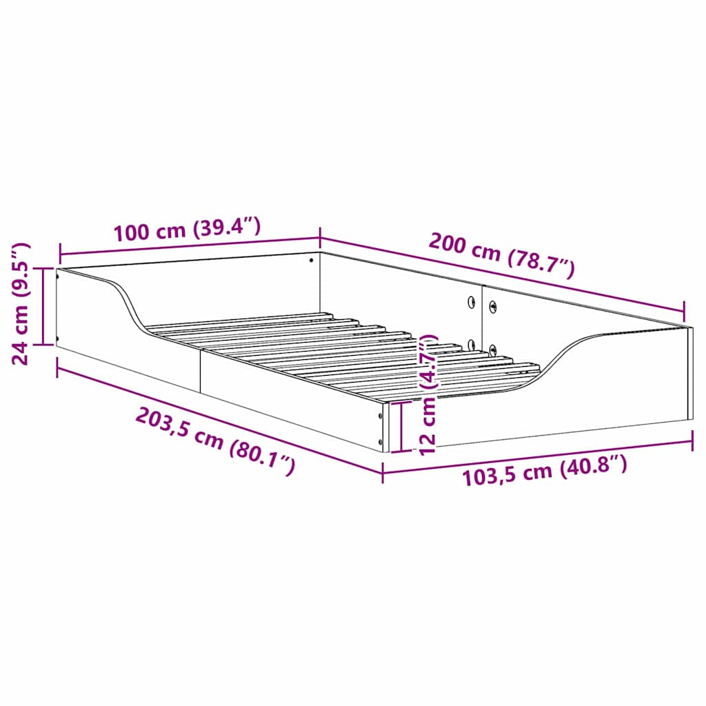 Krevetna konstrukcija Smeđa 100 x 200 cm Čvrsto borovo drvo