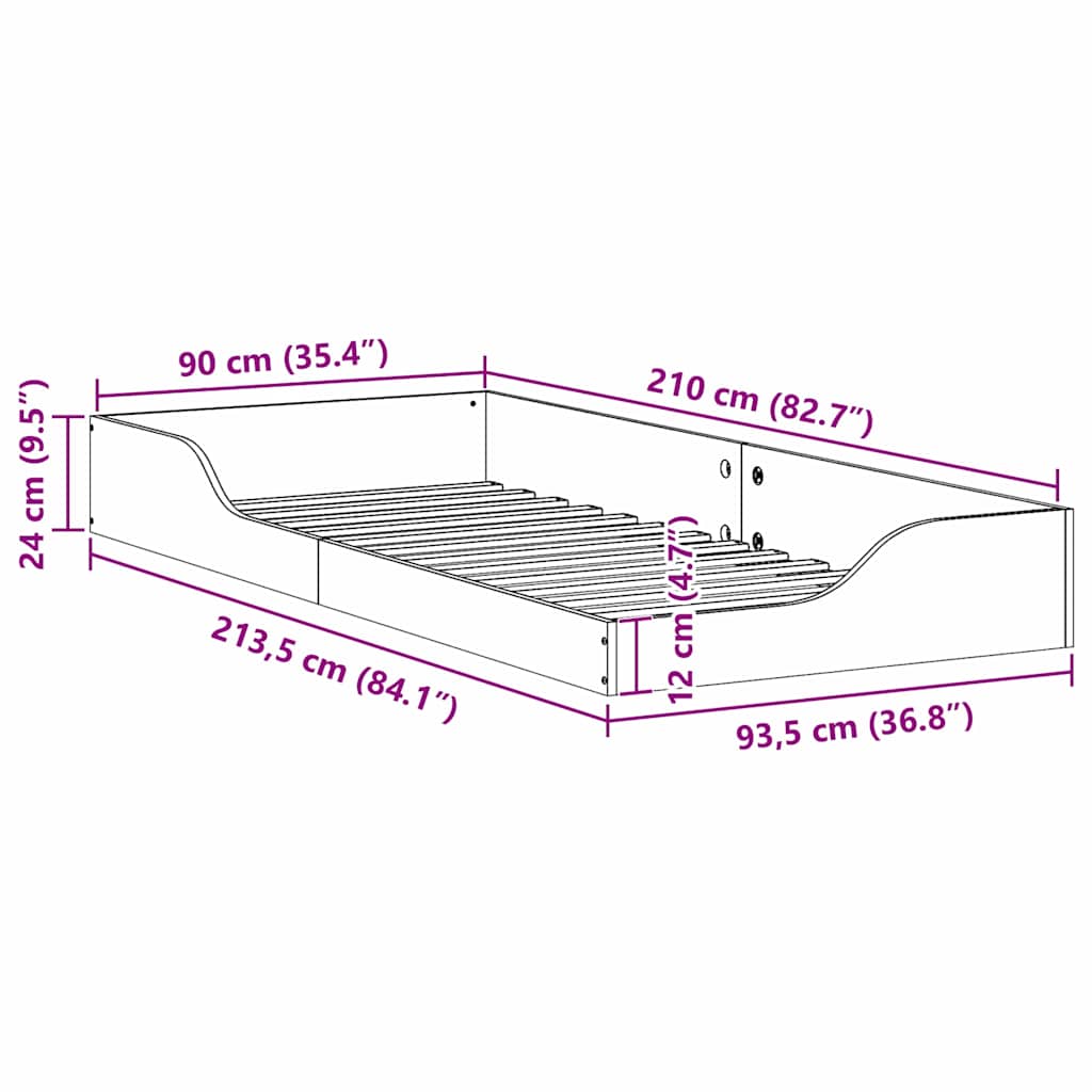 Krevetna konstrukcija Bijelo 90 x 210 cm Čvrsto borovo drvo