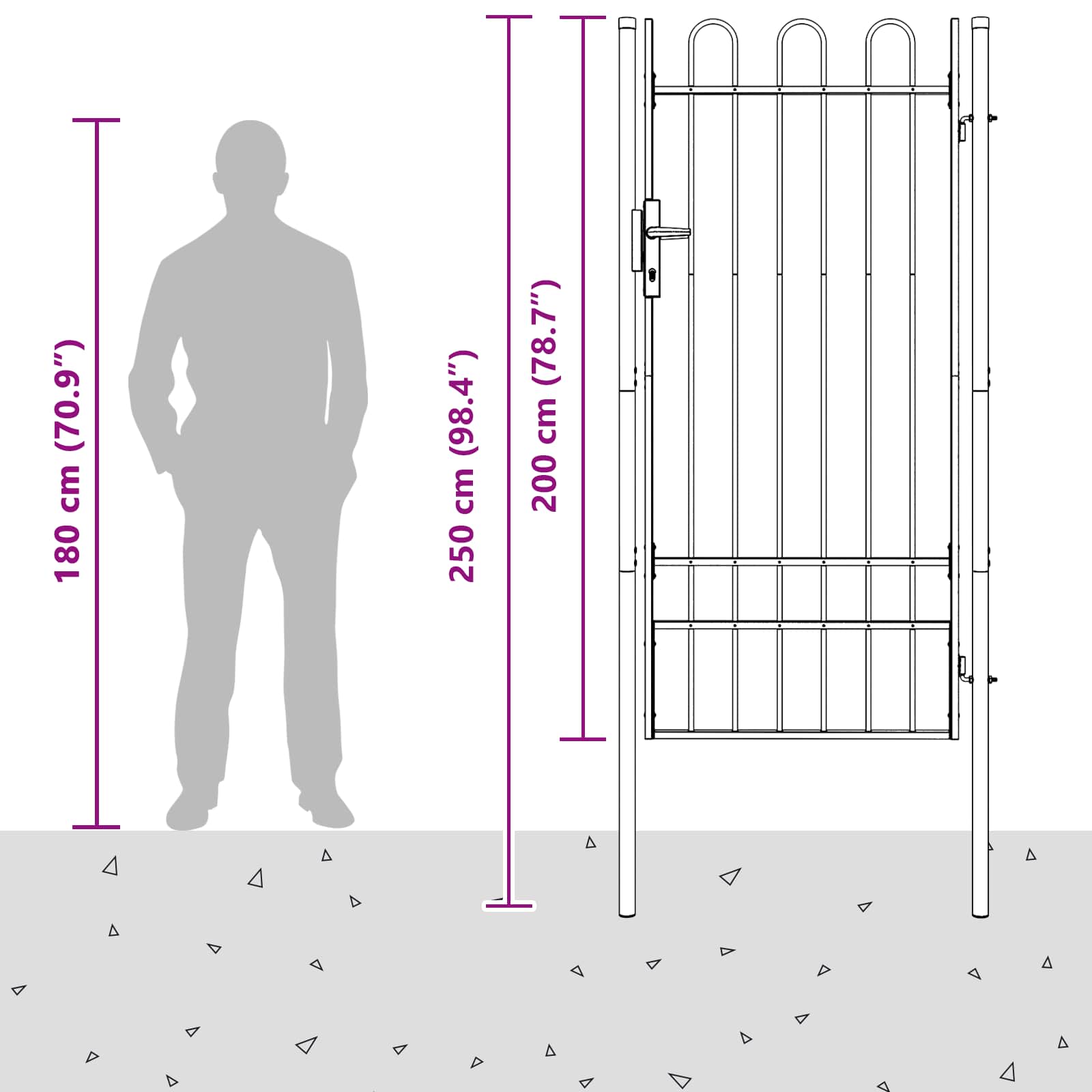 Ogradna vrata BOXTEL 103 x 250 cm Čelik s prahom premazan Siva