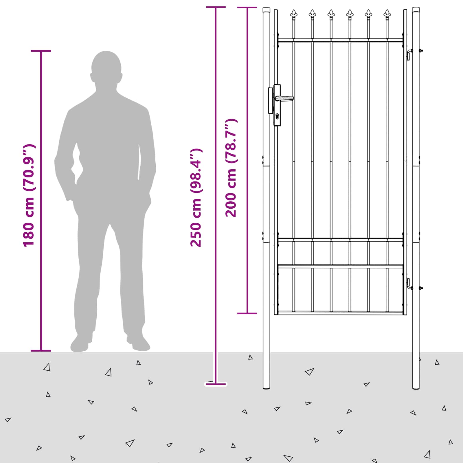 Ogradna vrata BOXTEL 103 x 250 cm Čelik s prahom premazan Siva