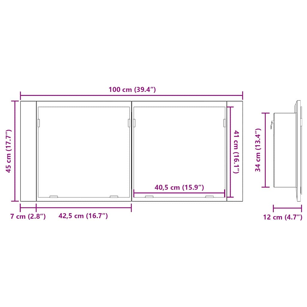 LED Ogledalo s Ormarom s policom Crni hrast 100 x 12 x 45 cm