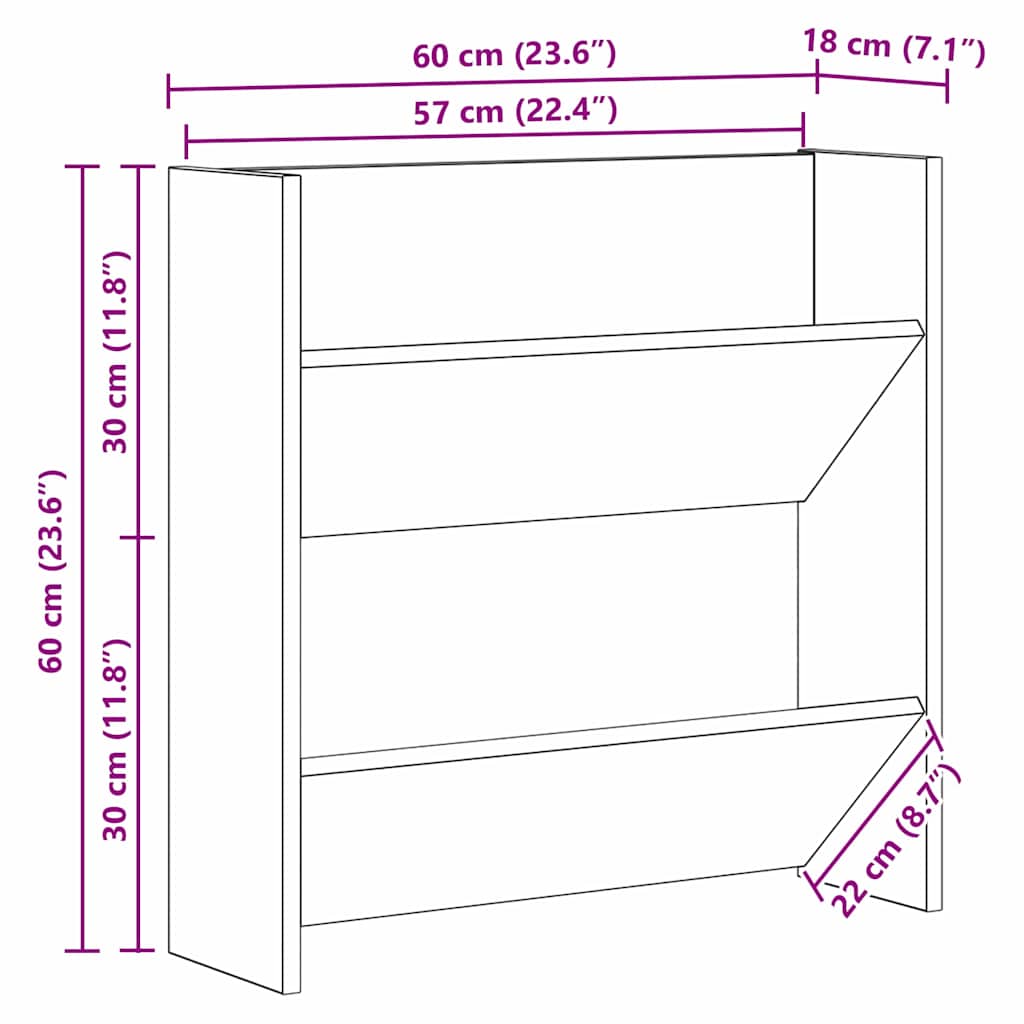 Ormar za cipele s policom 2 pcs Crni hrast 60 x 18 x 60 cm