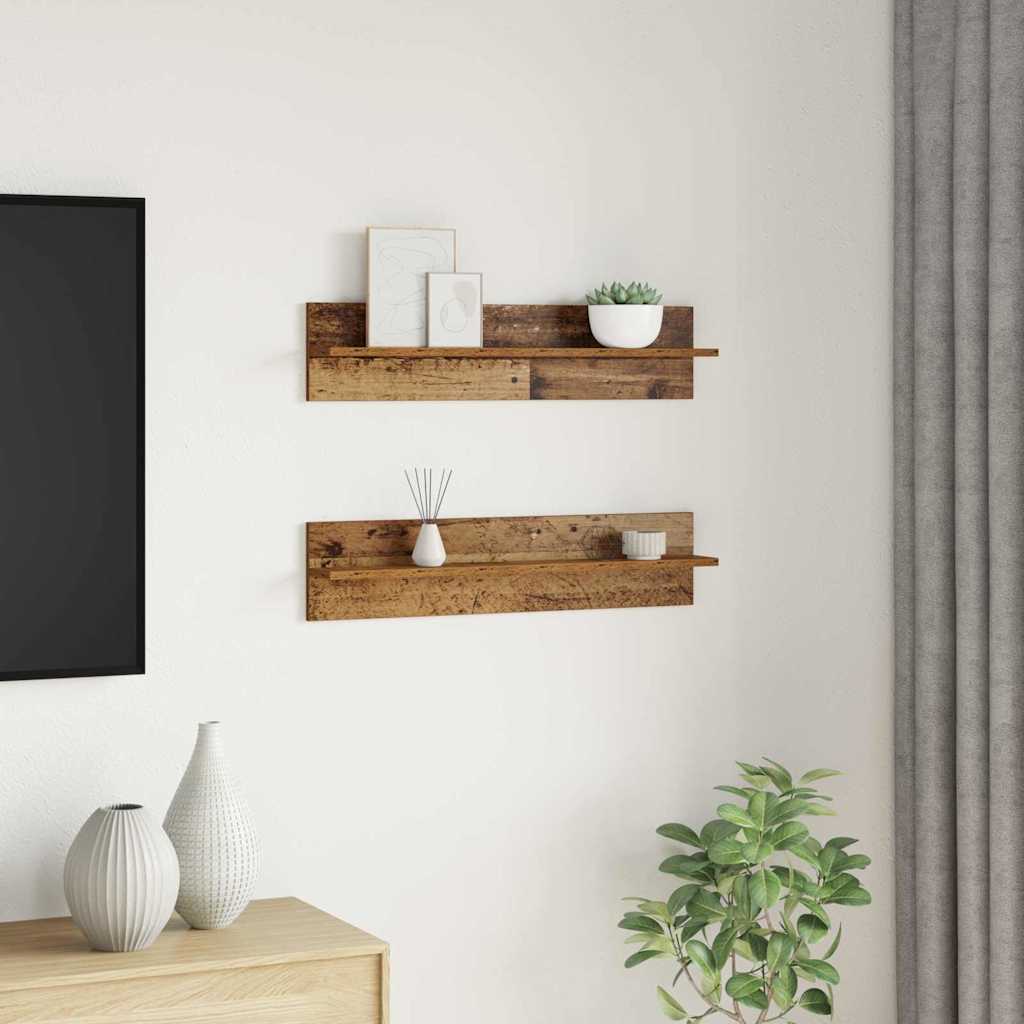 Polica na zidu s policom 2 pcs Staro drvo 80 x 11,5 x 18 cm