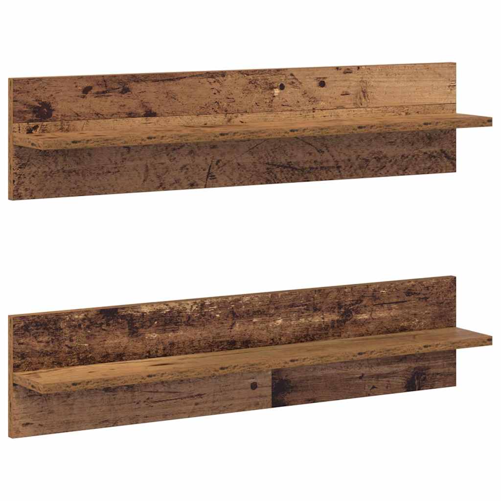 Polica na zidu s policom 2 pcs Staro drvo 80 x 11,5 x 18 cm