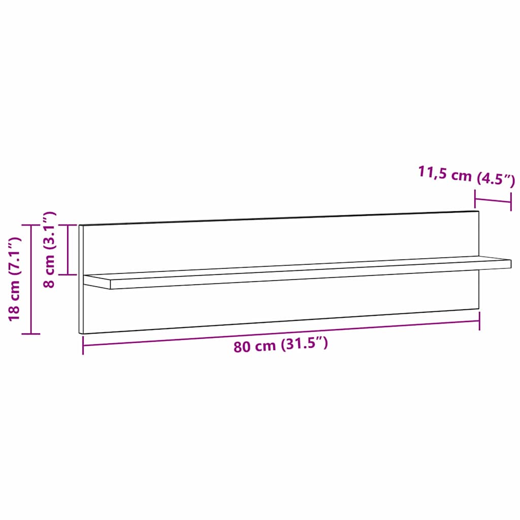 Polica na zidu s policom 2 pcs Crni hrast 80 x 11,5 x 18 cm