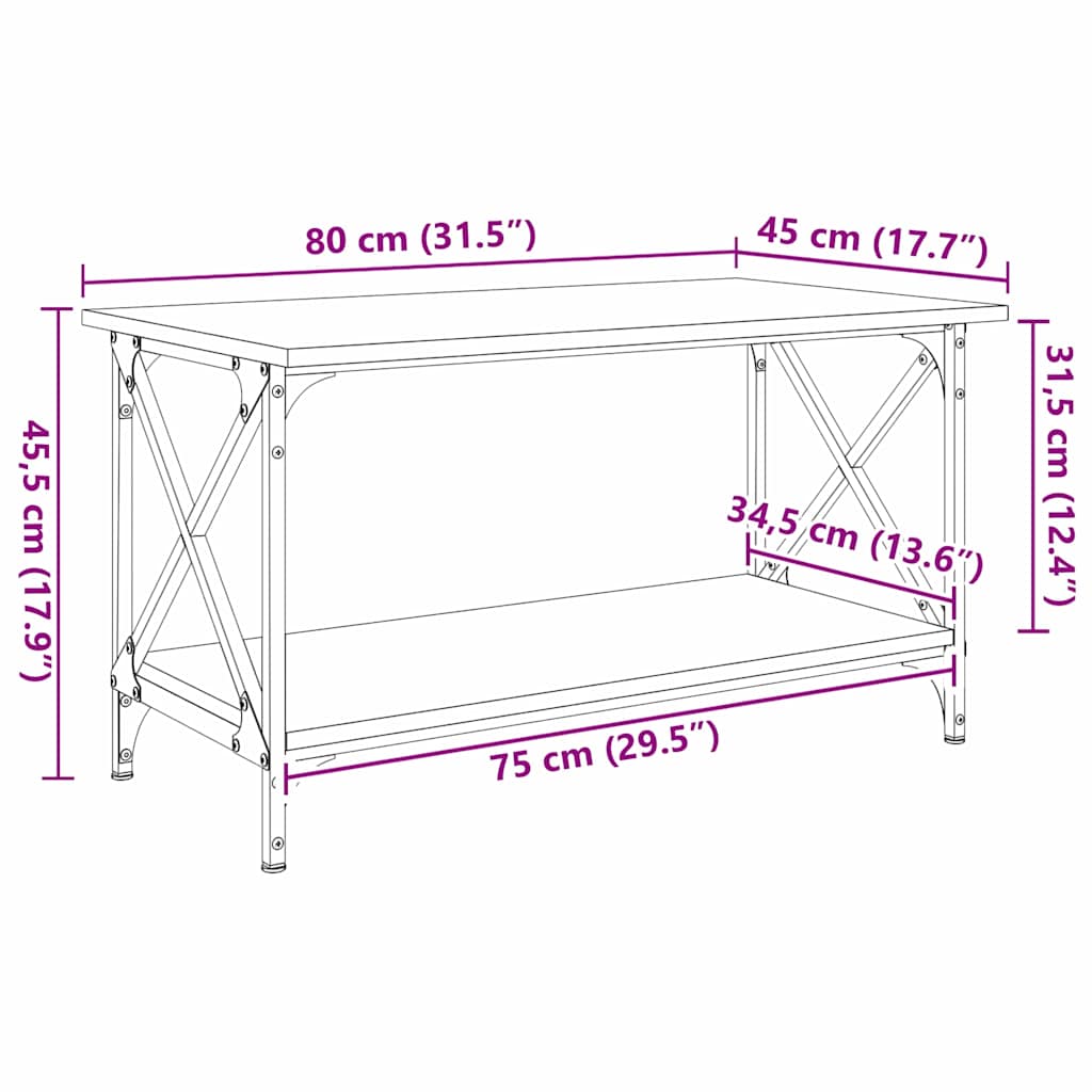 Kava Stol Crni hrast 80 x 45 x 45.5 cm Konstruirano drvo