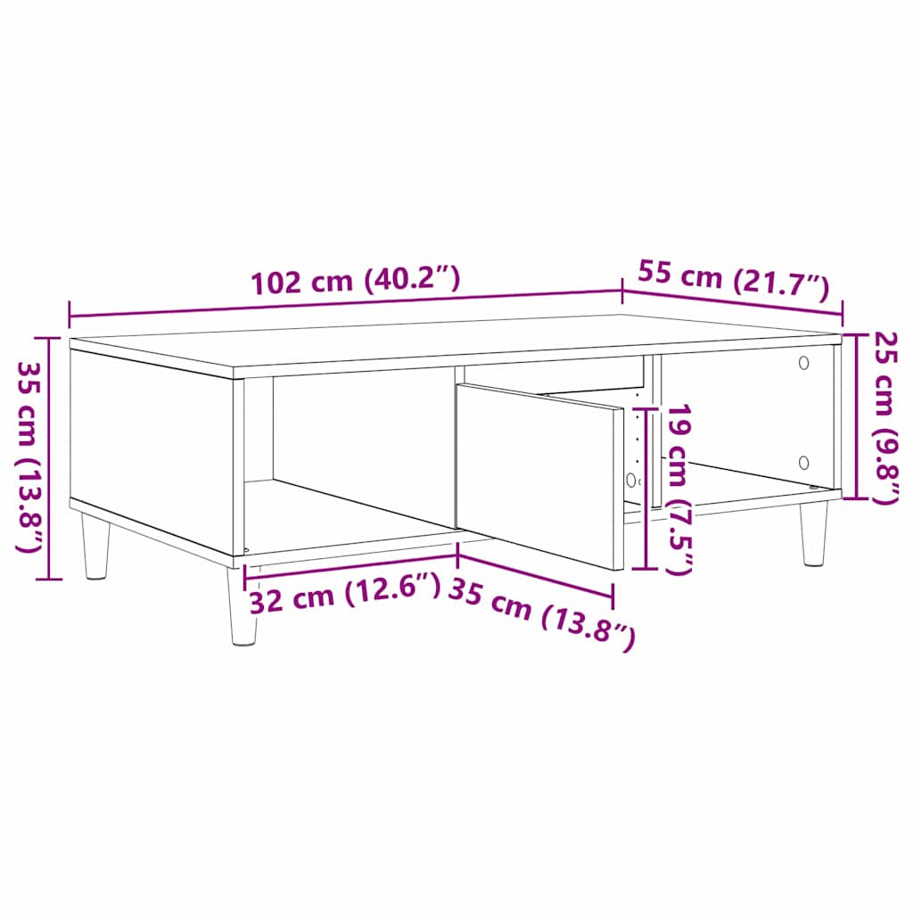 Kava Stol Betonski sivi 102 x 55 x 35 cm Konstruirano drvo