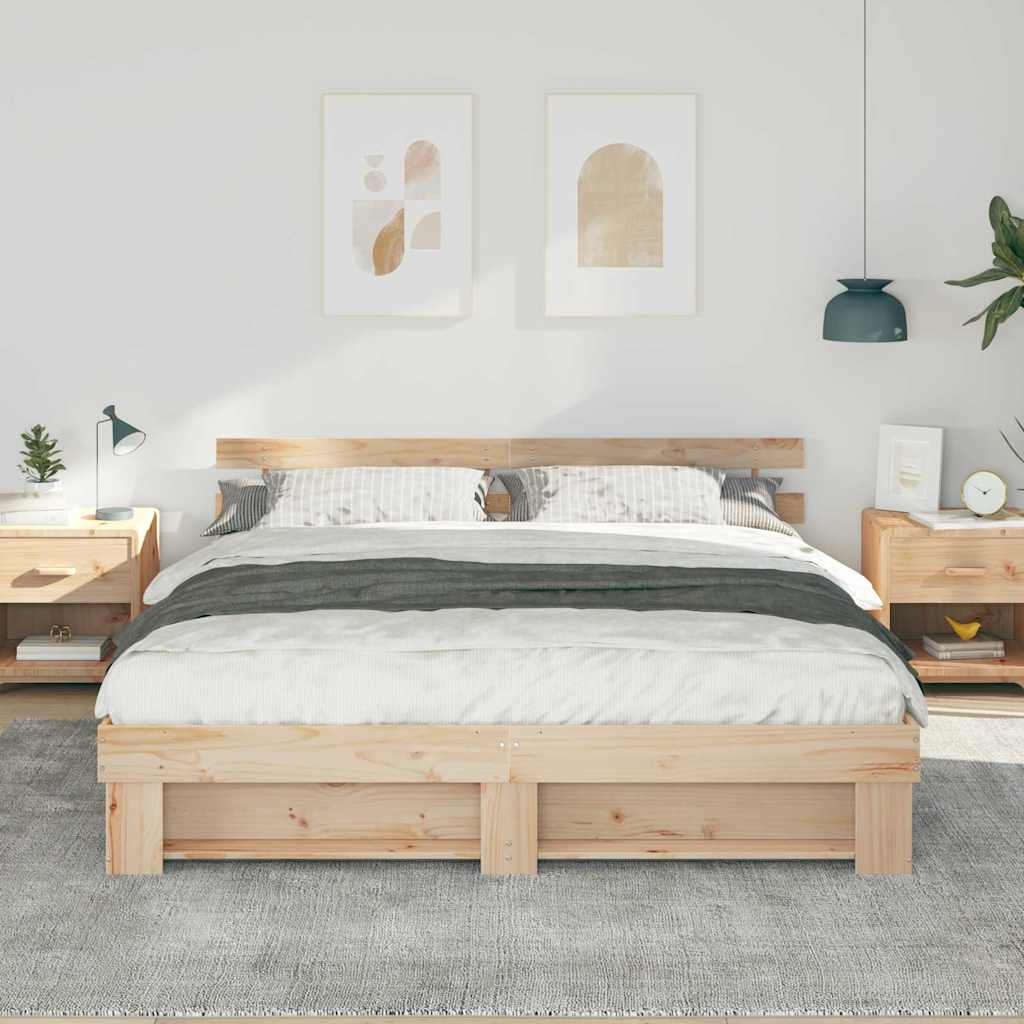 Krevetna konstrukcija Smeđa 200 x 200 cm Čvrsto borovo drvo