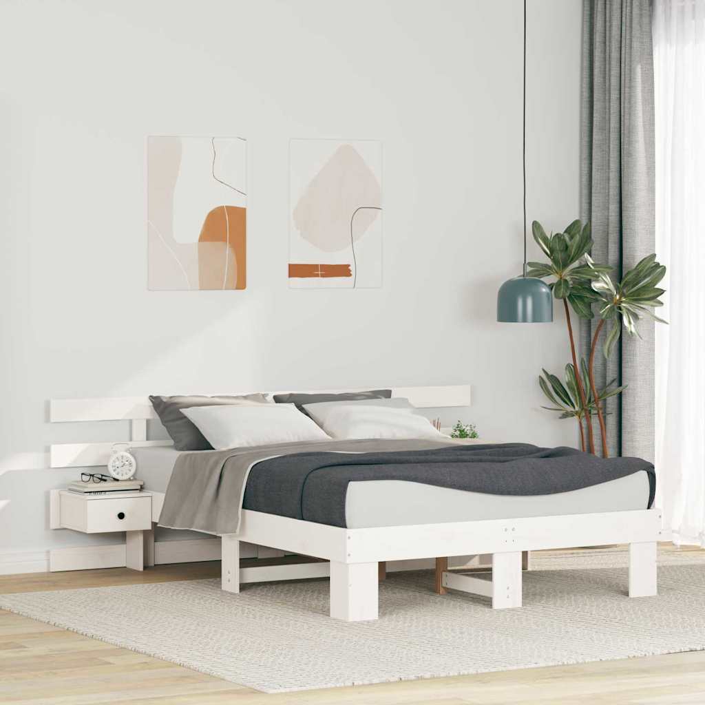 Krevetna konstrukcija Bijelo 135 x 190 cm Čvrsto borovo drvo
