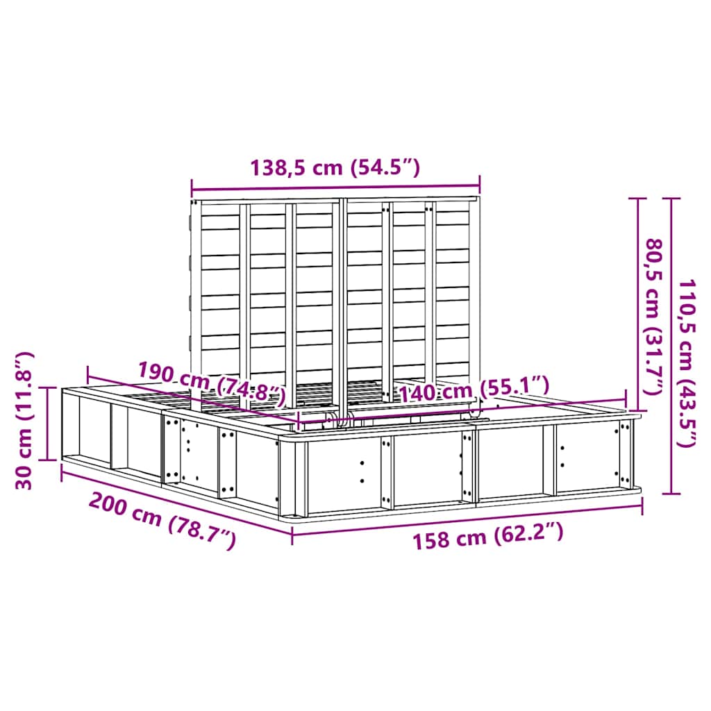 Krevetna konstrukcija Smeđa 140 x 190 cm Čvrsto borovo drvo