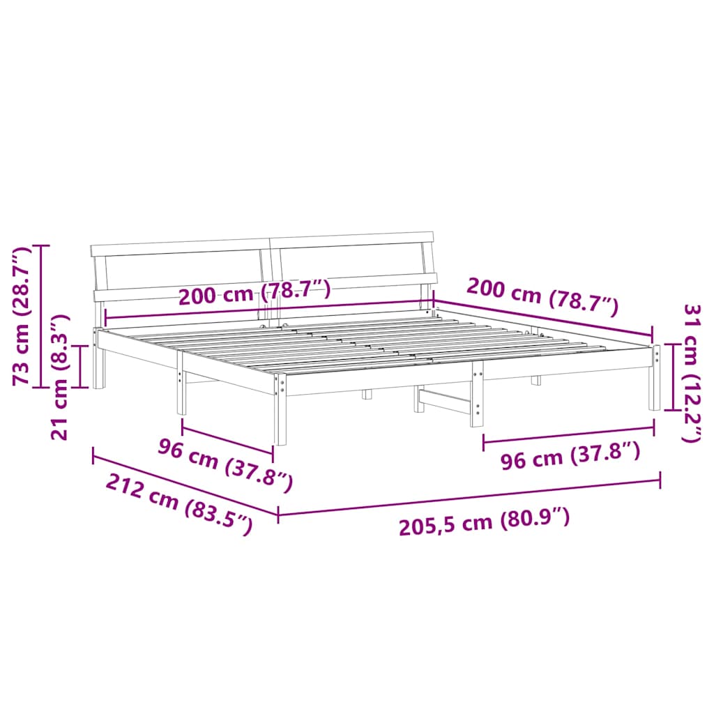 Krevetna konstrukcija s uzglavljem Vosak smeđa 200 x 200 cm