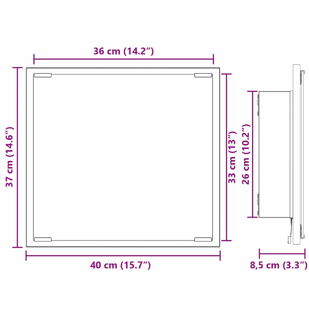 LED kupaonsko ogledalo Zidne Siva Sonoma 40 x 37 x 8.5 cm