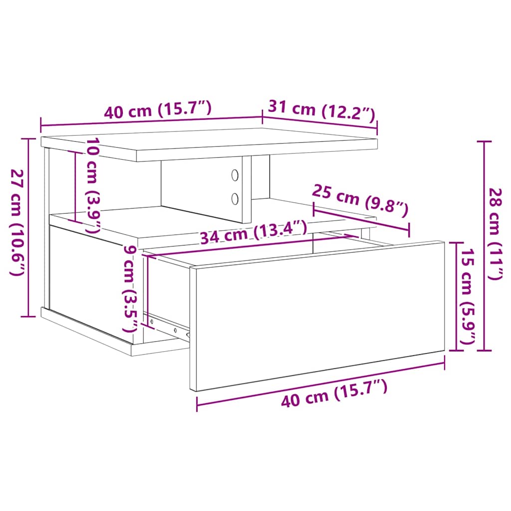 Lebdeća noćna ormarić Zidne 2 pcs Crni hrast 40 x 31 x 28 cm