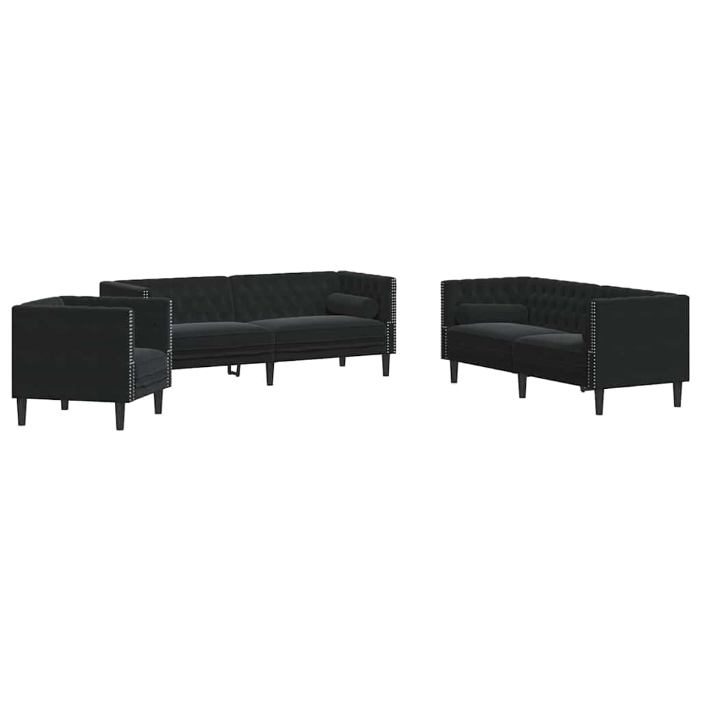 Kauč za dnevni boravak 3 pcs Crna 194 x 74,5 x 70,5 cm Baršun