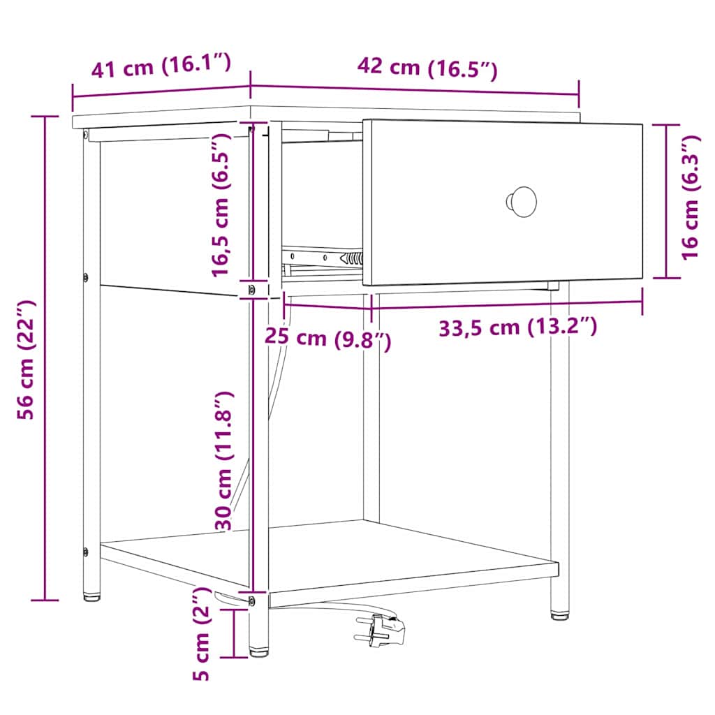 Noćni ormar Siva Sonoma 42 x 41 x 56 cm Konstruirano drvo