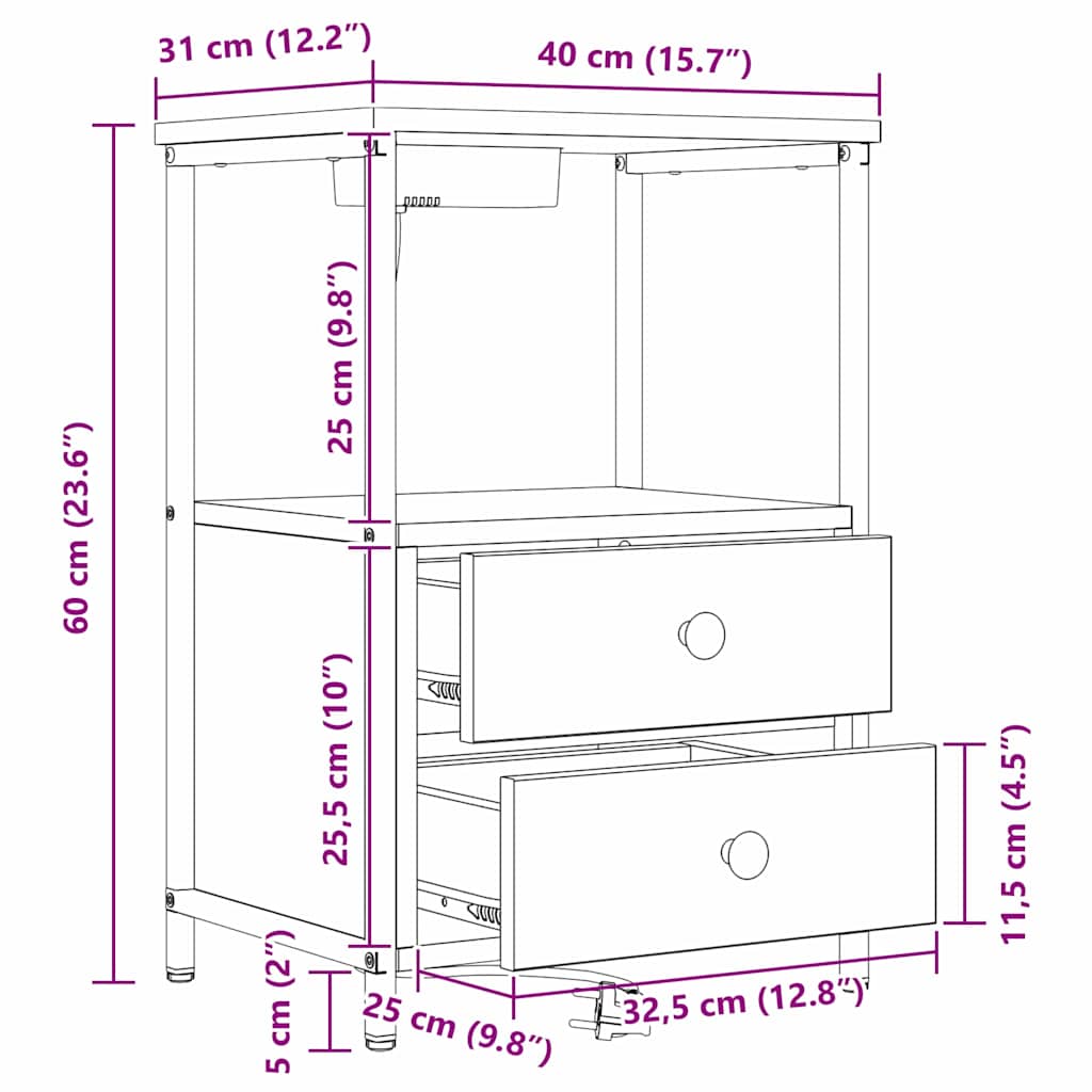 Noćni ormar s ladicama 2 pcs Dimljeni hrast 40 x 31 x 60 cm
