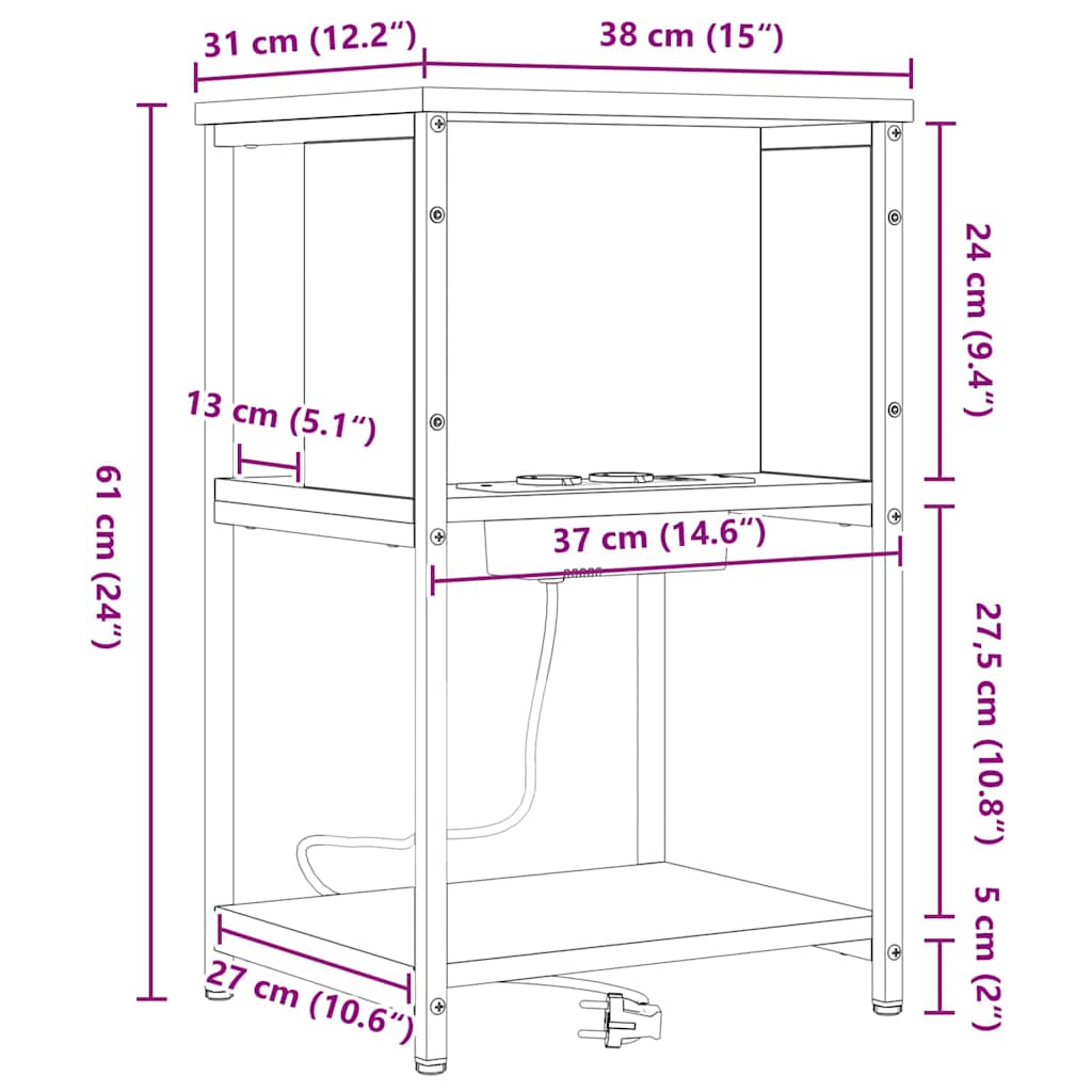 Noćni ormar 2 pcs Crni hrast 38 x 31 x 61 cm Konstruirano drvo