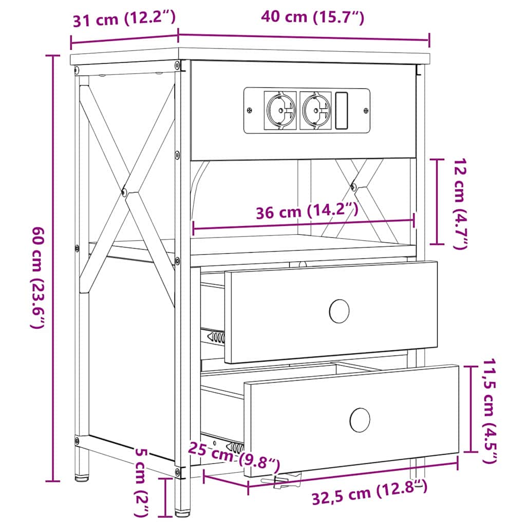 Noćni ormar Sonoma hrast 40 x 31 x 60 cm Konstruirano drvo