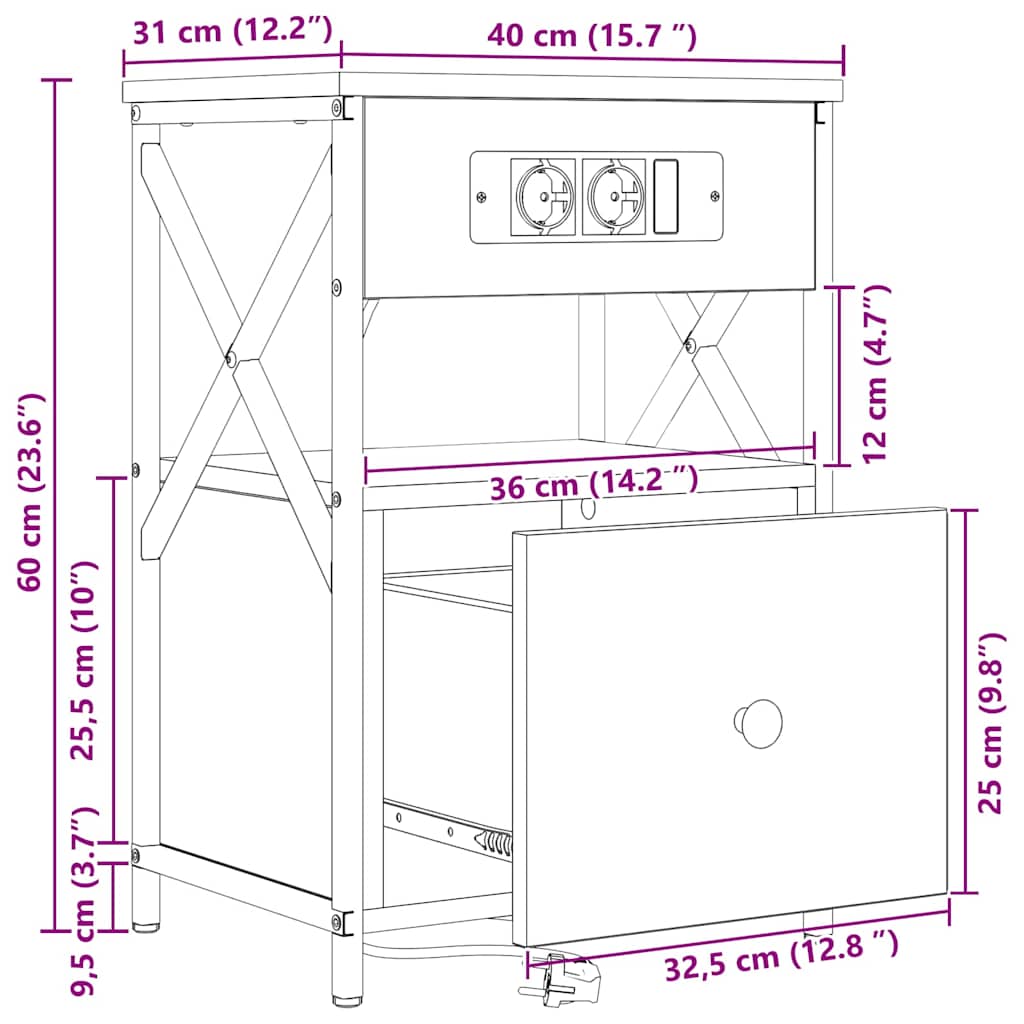 Noćni ormar s ladicama 2 pcs Dimljeni hrast 40 x 31 x 60 cm