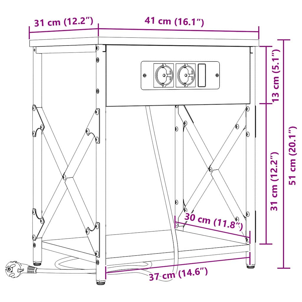 Noćni ormar 2 pcs Siva Sonoma 41 x 31 x 51 cm Konstruirano drvo