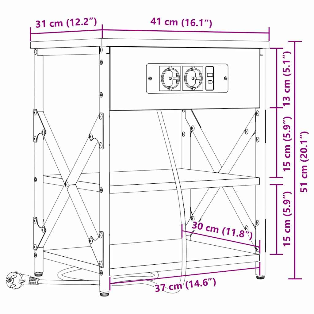 Noćni ormar Dimljeni hrast 41 x 31 x 51 cm Konstruirano drvo