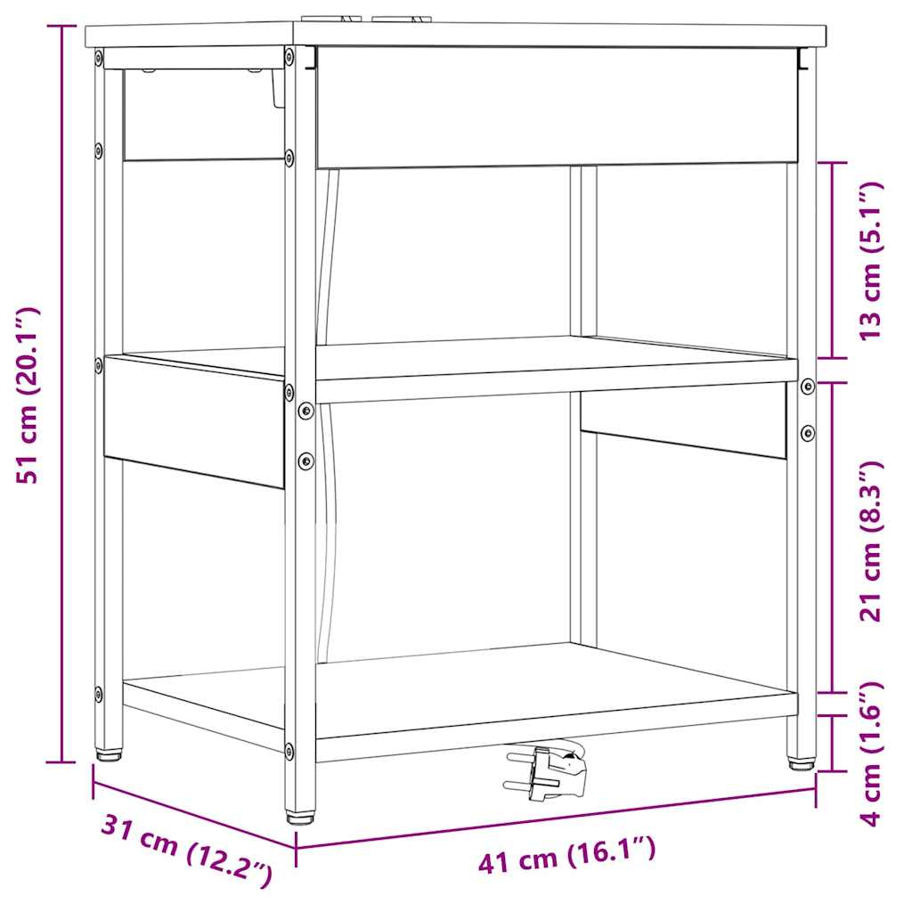 Noćni ormar 2 pcs Siva Sonoma 41 x 31 x 51 cm Konstruirano drvo
