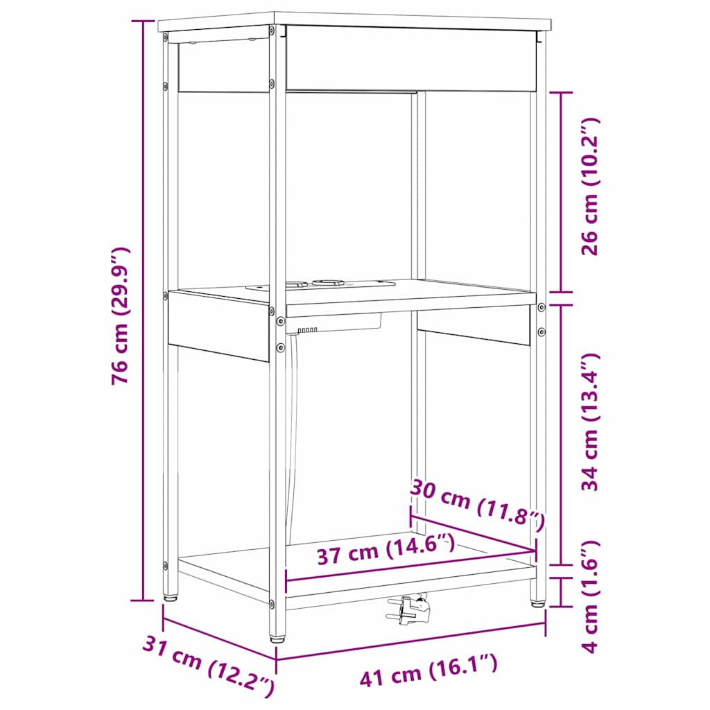 Noćni ormar Siva Sonoma 41 x 31 x 76 cm Konstruirano drvo