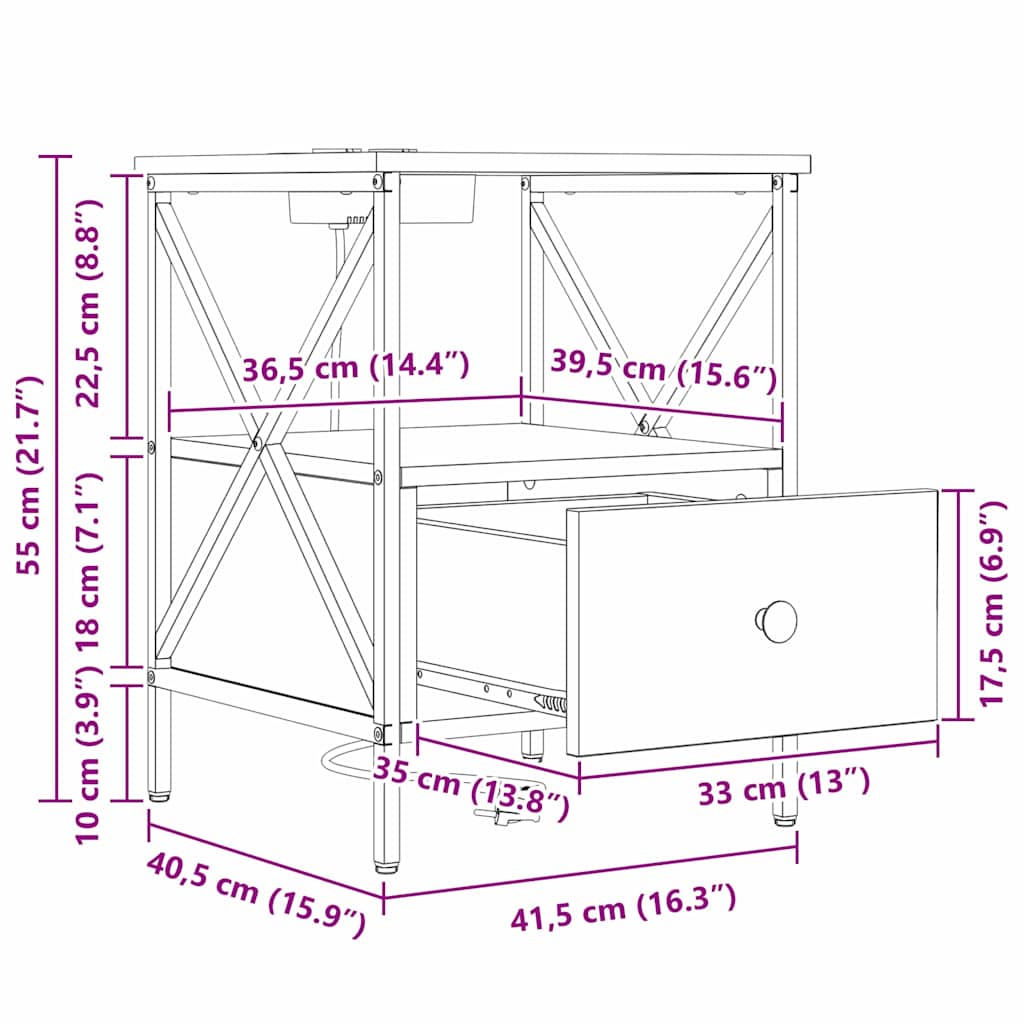 Noćni ormar Crni hrast 41,5 x 40,5 x 55 cm Konstruirano drvo
